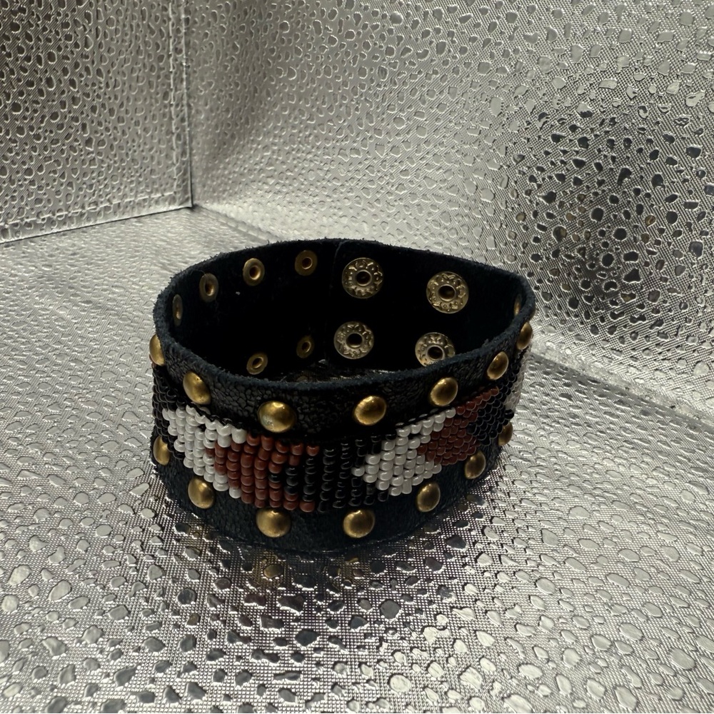 Beaded Leather Bracelet with Studs